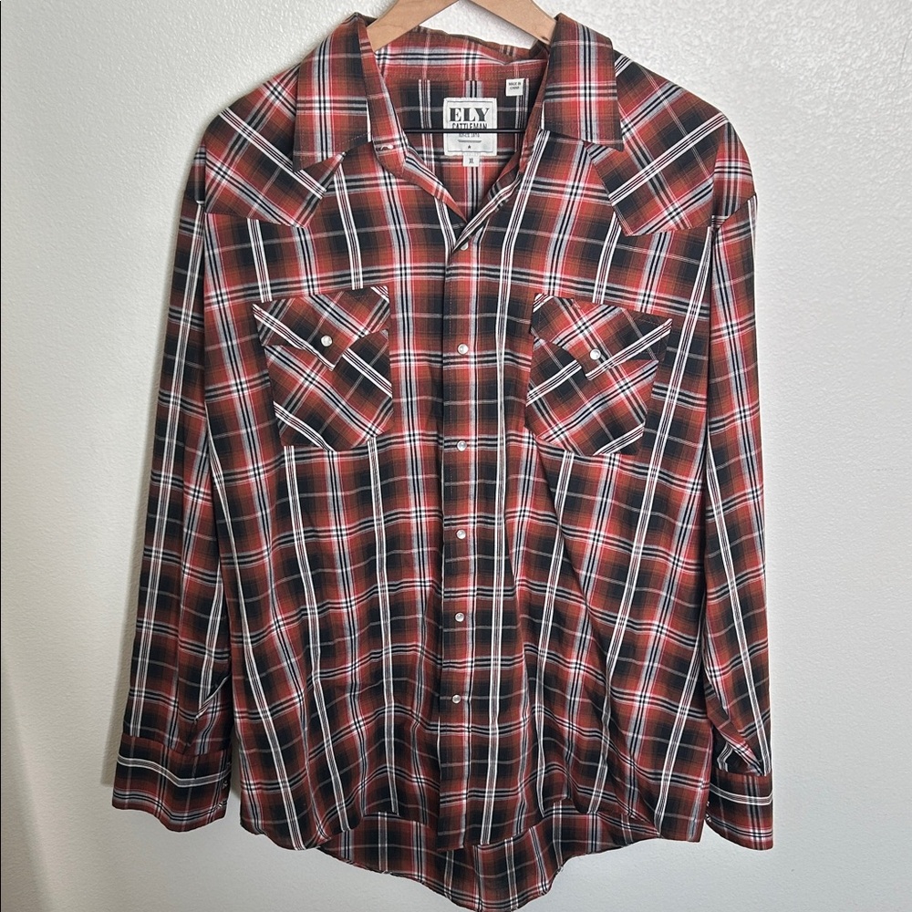 Ely Cattleman Red and Black Plaid Button Down Shirt